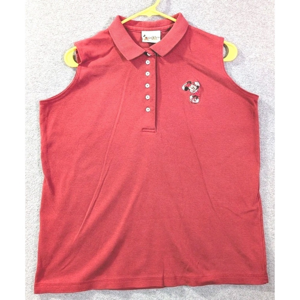 VTG Walt Disney World Red Minnie Mouse Sleeveless Polo Shirt Women's M USA 90s